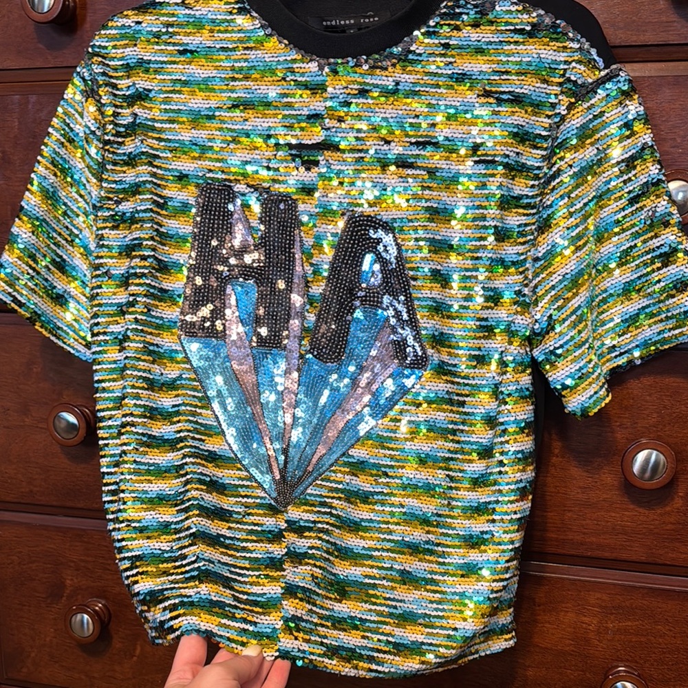 Endless Rose Sequin T-Shirt in Black, Green, and Yellow